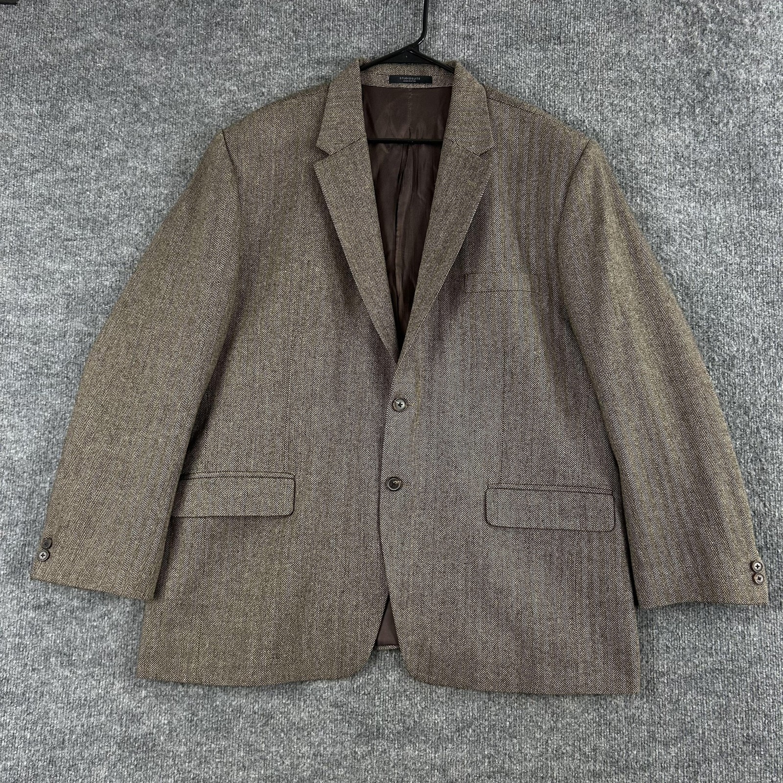 Studiosuits Blazer Men 48s Brown Herringbone Tweed Sport Coat Business Office